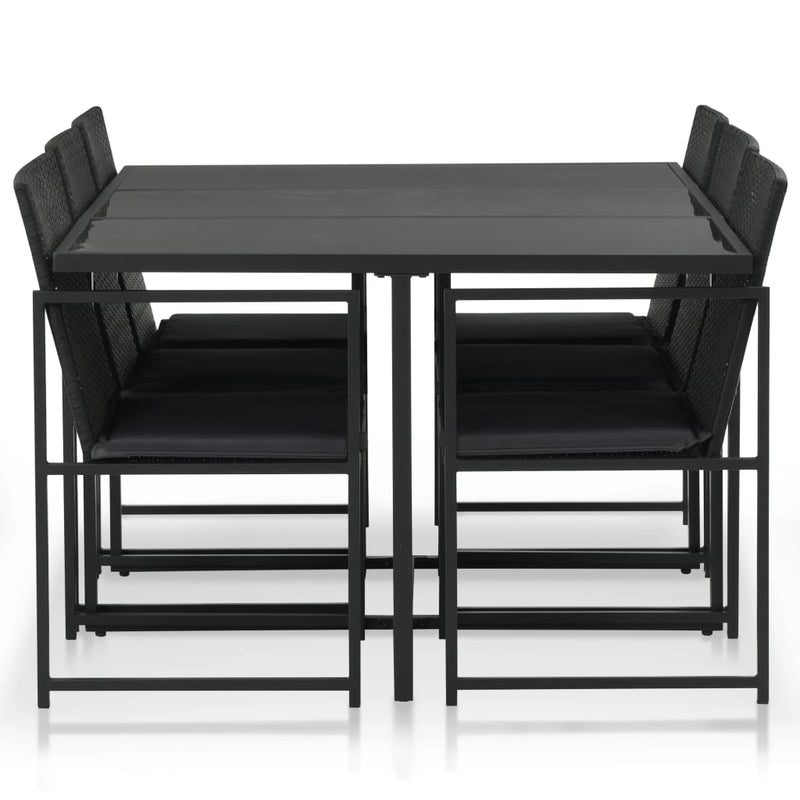 7 Piece Patio Dining Set with Cushions Poly Rattan Black
