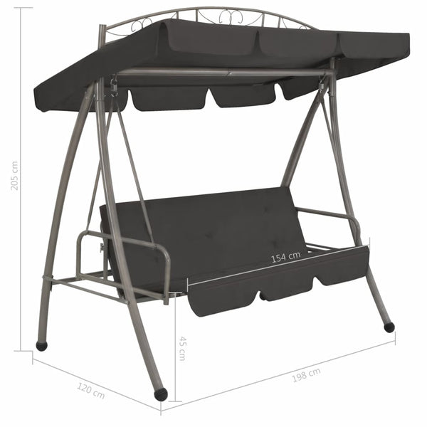 Outdoor Convertible Swing Bench with Canopy Anthracite 78"x47.2"x80.7" Steel
