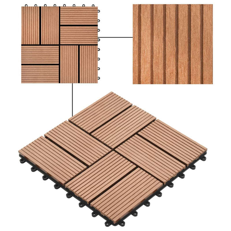 11 pcs Decking Tiles WPC 11.8" x 11.8" 1 sqm Brown