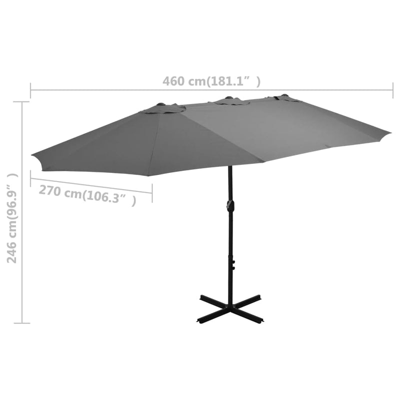 Outdoor Parasol with Aluminum Pole 181.1"x106.3" Anthracite
