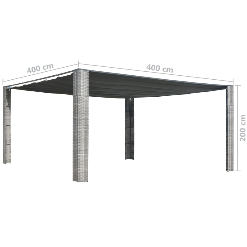 Gazebo with Sliding Roof Poly Rattan 157.4"x157.4"x78.7"  Gray and Anthracite
