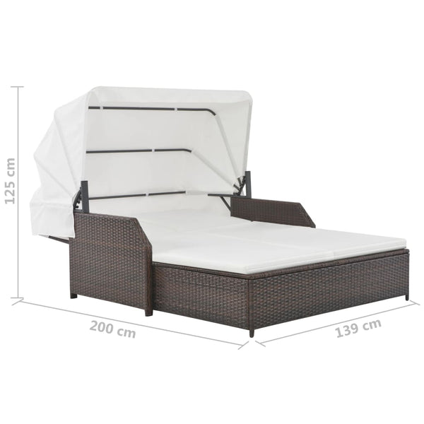 2-Person Sun Lounger with Canopy Poly Rattan Brown