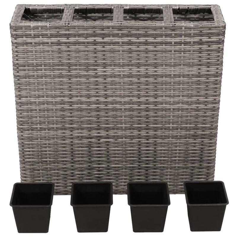 Garden Raised Bed with 4 Pots Poly Rattan Grey