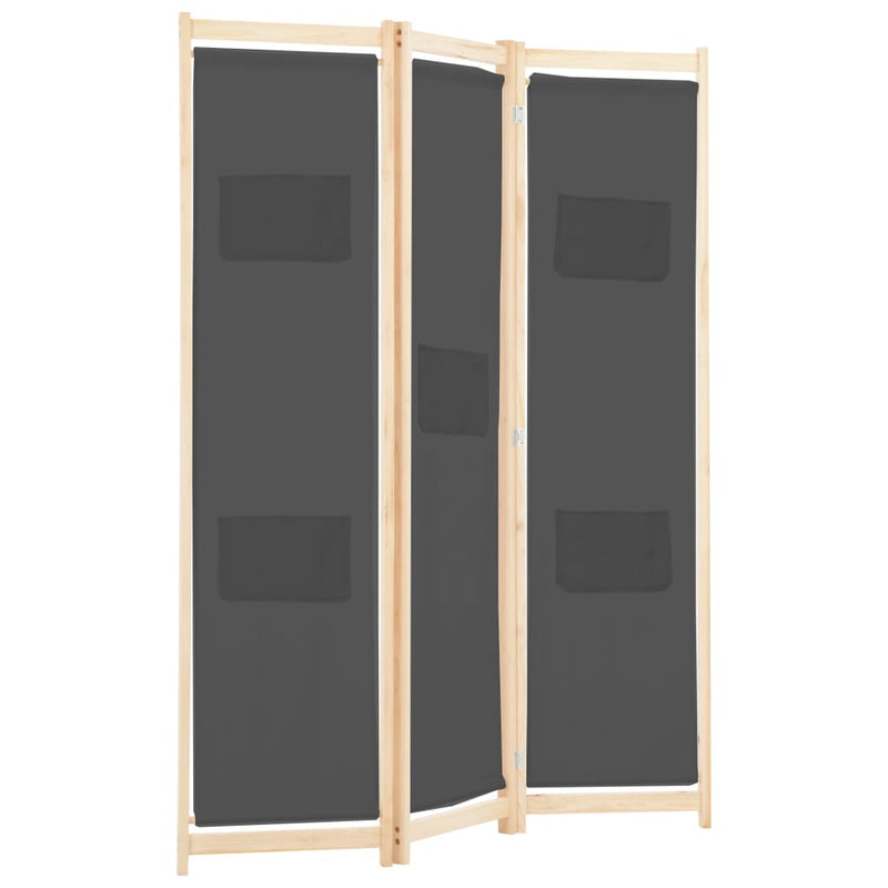 3-Panel Room Divider Gray 47.2"x66.9"x1.6" Fabric