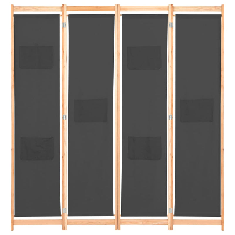 4-Panel Room Divider Gray 62.9"x66.9"x1.6" Fabric