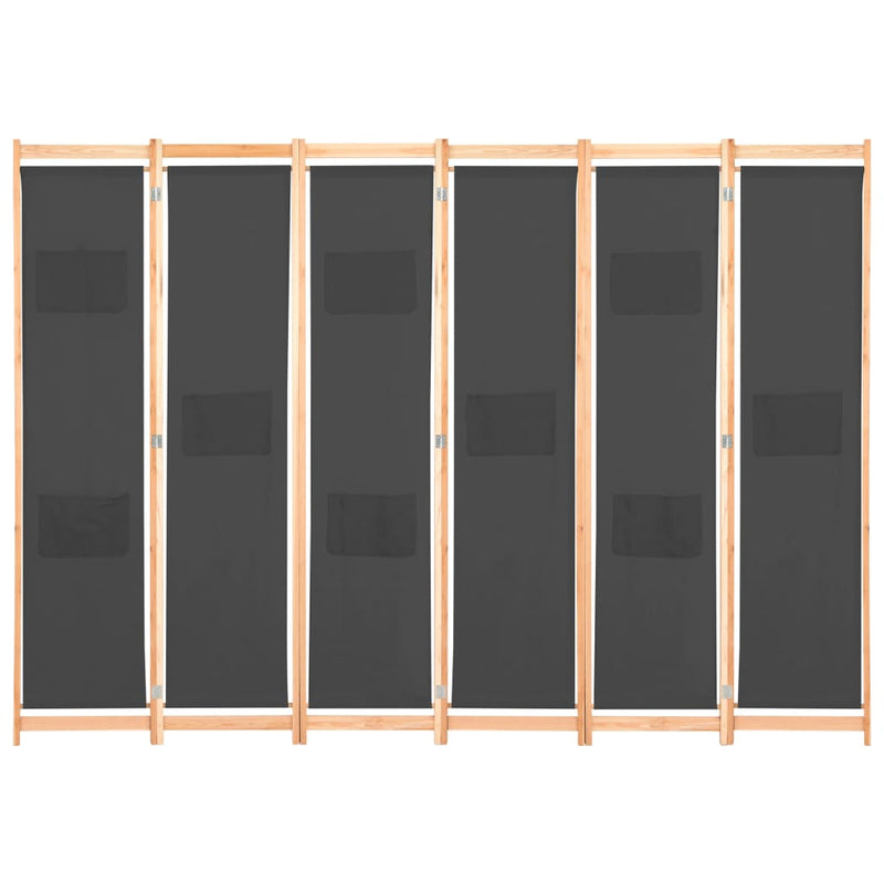 6-Panel Room Divider Gray 94.5"x66.9"x1.6" Fabric