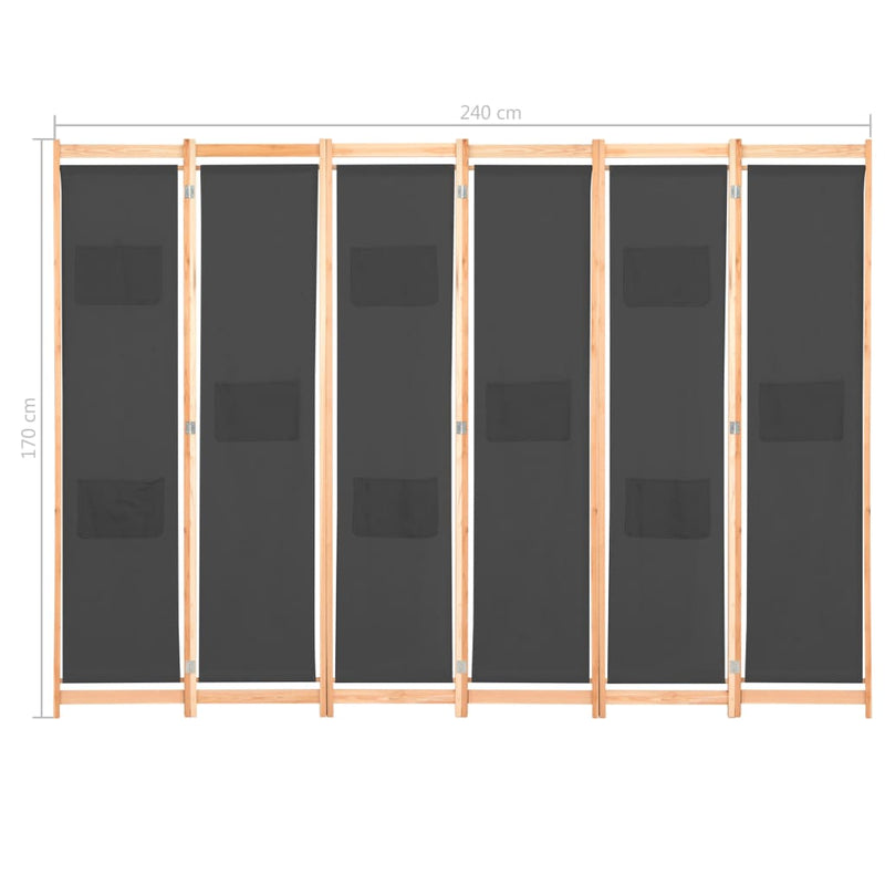 6-Panel Room Divider Gray 94.5"x66.9"x1.6" Fabric