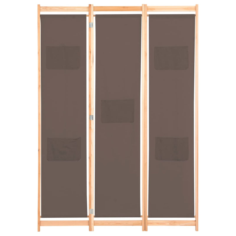3-Panel Room Divider Brown 47.2"x66.9"x1.6" Fabric