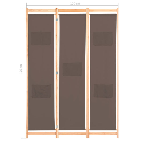 3-Panel Room Divider Brown 47.2"x66.9"x1.6" Fabric