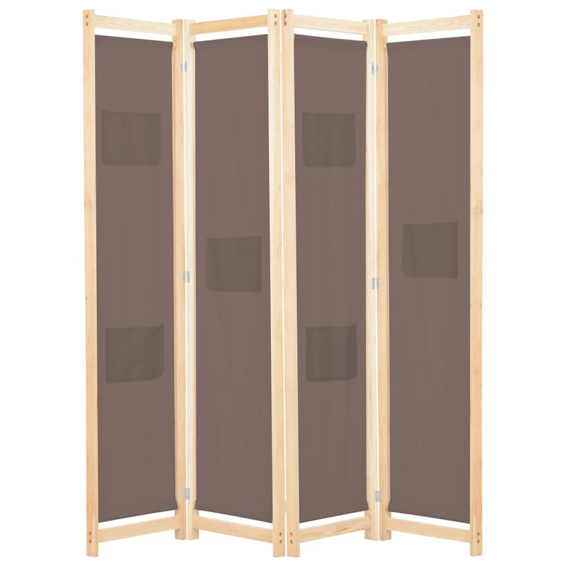 4-Panel Room Divider Brown 62.9"x66.9"x1.6" Fabric
