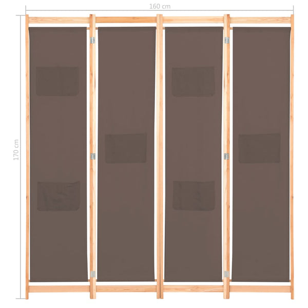 4-Panel Room Divider Brown 62.9"x66.9"x1.6" Fabric