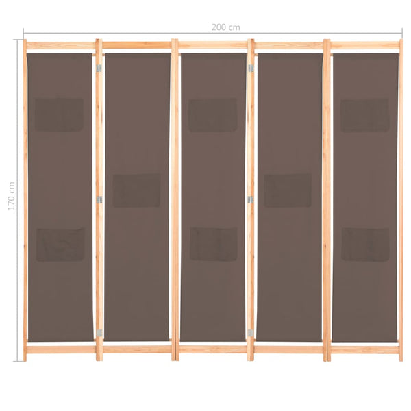 5-Panel Room Divider Brown 78.7"x66.9"x1.6" Fabric