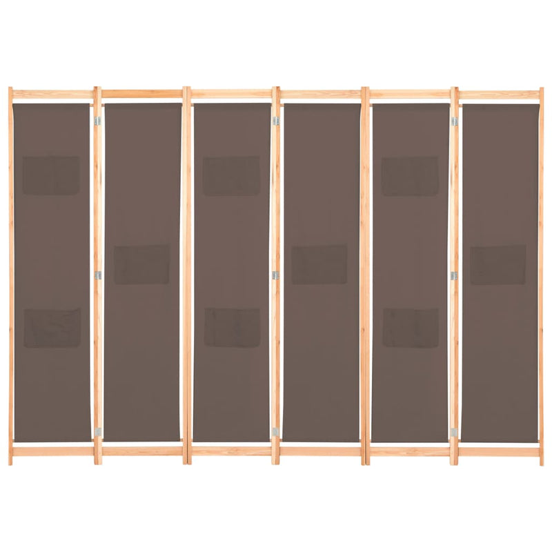 6-Panel Room Divider Brown 94.5"x66.9"x1.6" Fabric