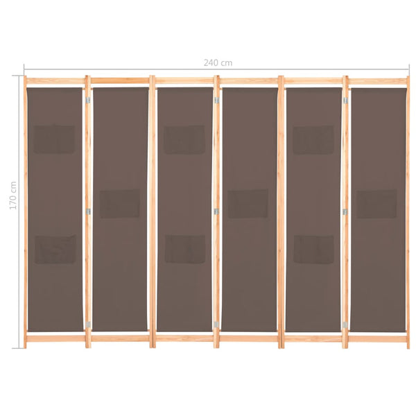 6-Panel Room Divider Brown 94.5"x66.9"x1.6" Fabric