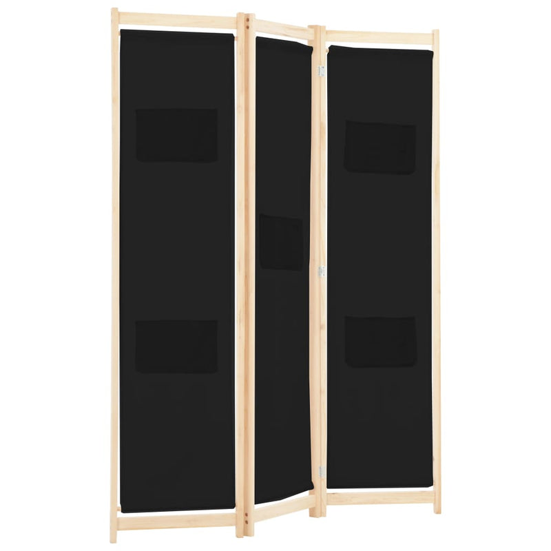 3-Panel Room Divider Black 47.2"x66.9"x1.6" Fabric