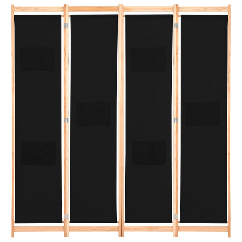 4-Panel Room Divider Black 62.9"x66.9"x1.6" Fabric