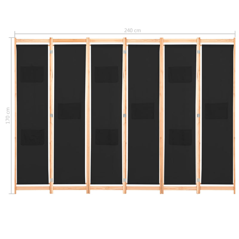 6-Panel Room Divider Black 94.5"x66.9"x1.6" Fabric