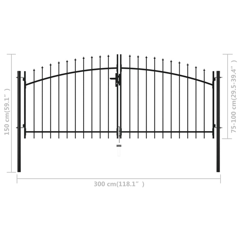 Double Door Fence Gate with Spear Top 118.1"x59.1"
