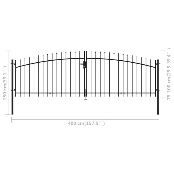 Double Door Fence Gate with Spear Top 157.5"x59.1"