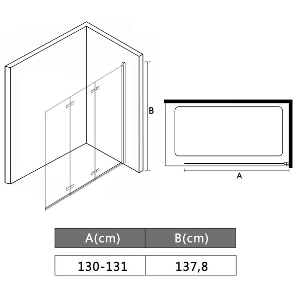 Folding Shower Enclosure 3 Panels ESG 51.2"x54.3"