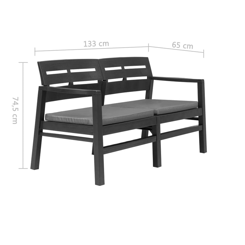 2-Seater Patio Bench with Cushions 52.4" Plastic Anthracite