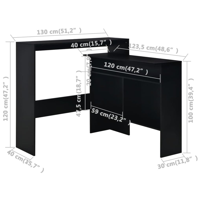 Bar Table with 2 Table Tops Black 51.18"x15.75"x47.24"