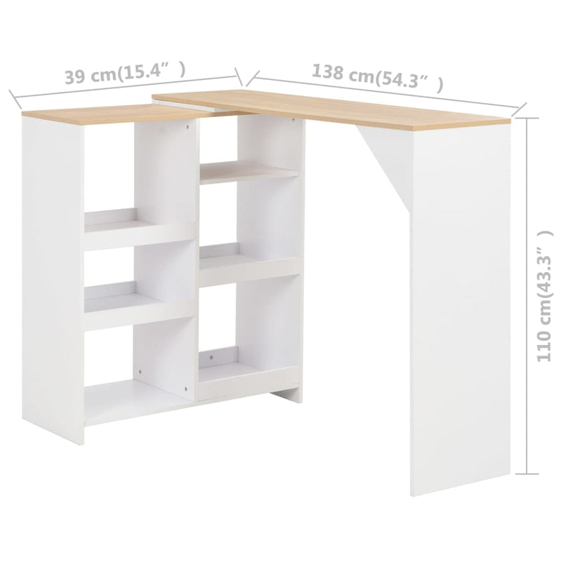 Bar Table with Moveable Shelf White 54.3"x15.4"x43.3"