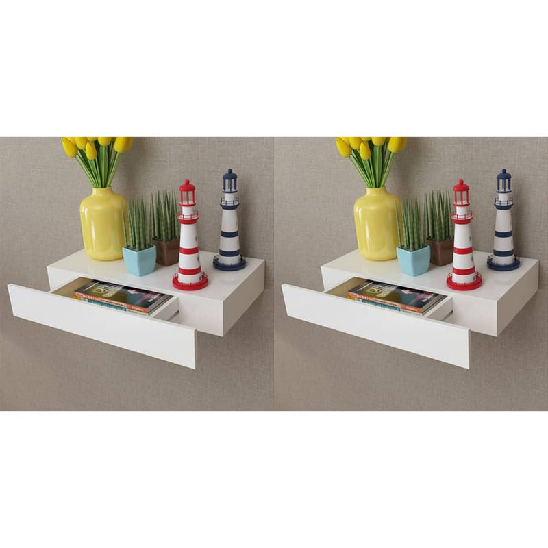 Floating Wall Shelves with Drawers 2 pcs White 18.9"