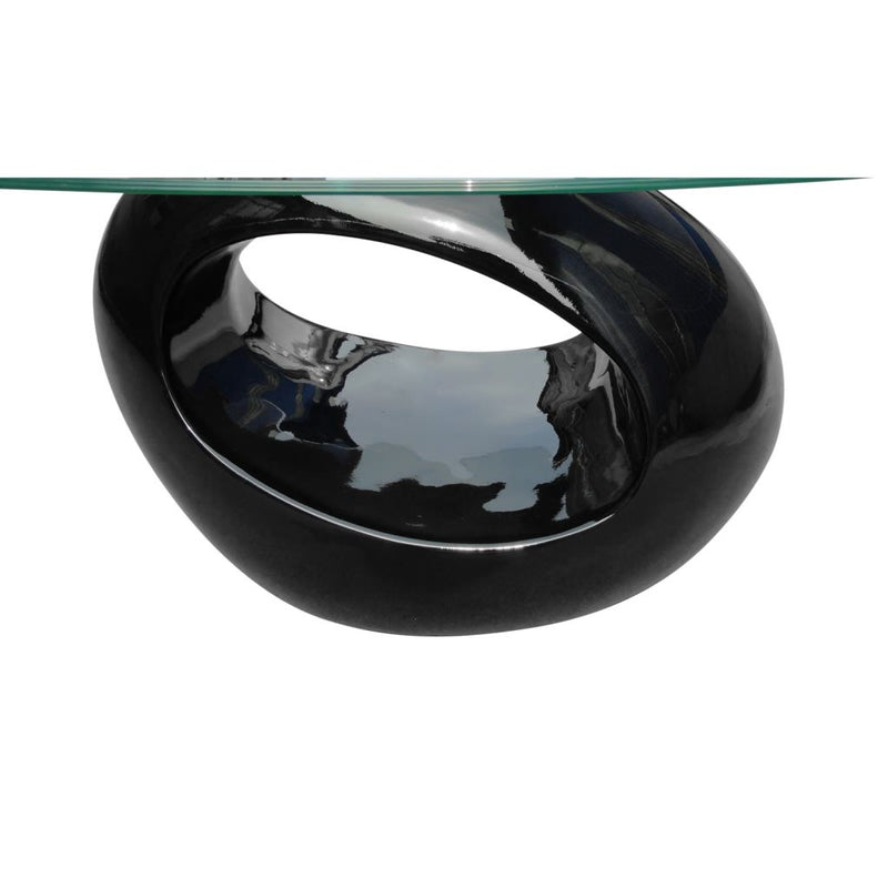 Coffee Table with Oval Glass Top High Gloss Black