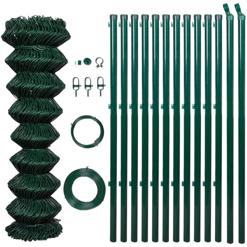 Chain Link Fence with Posts Steel 3' 3" x 82' Green