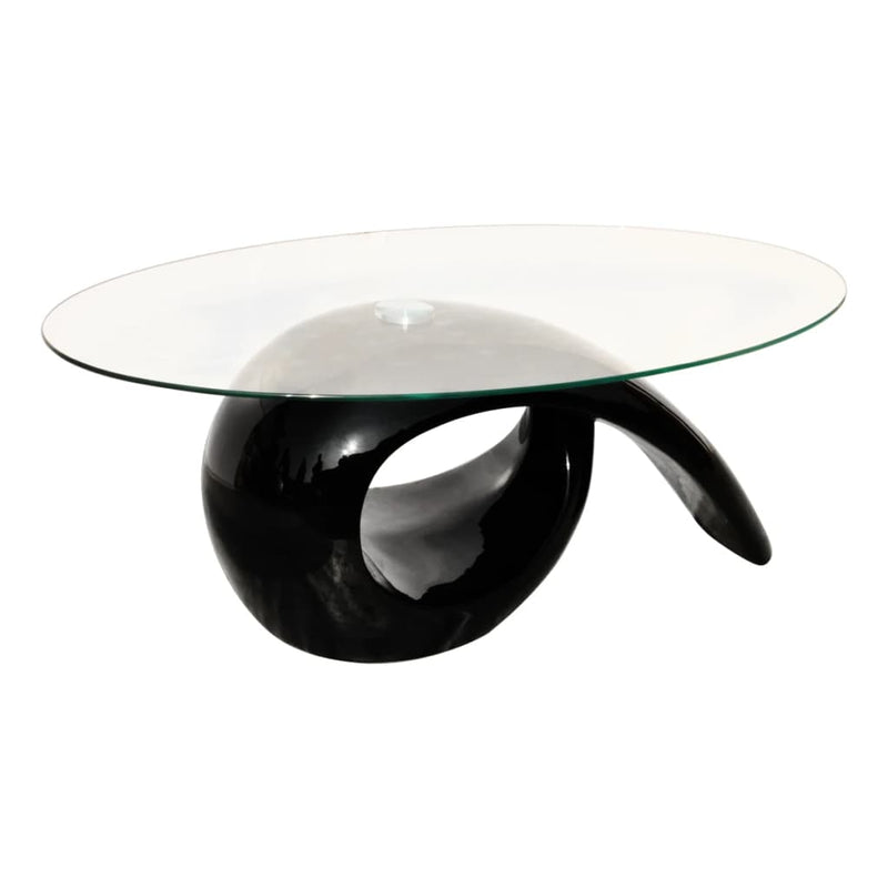 Coffee Table with Oval Glass Top High Gloss Black