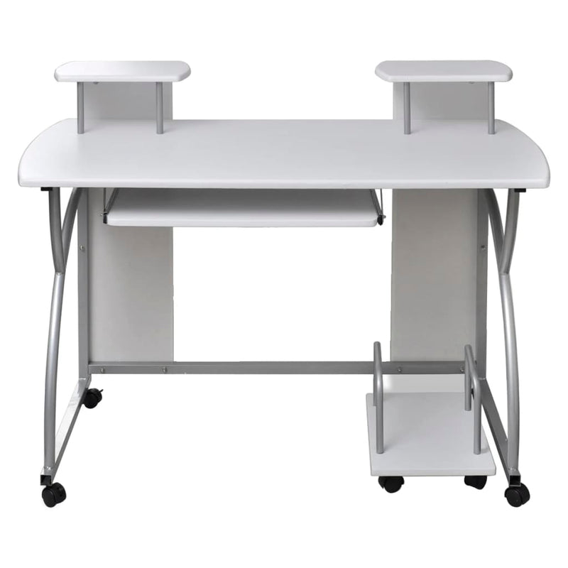 Computer Desk with Pull-out Keyboard Tray White Cart Game Laptop Table