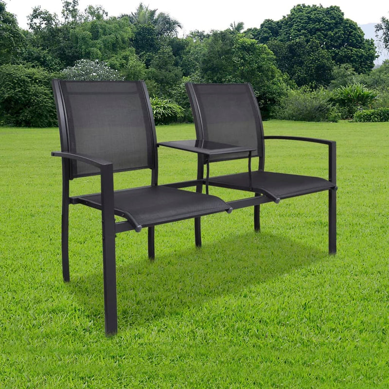 2 Seater Patio Bench 51.6" Steel and Textilene Black