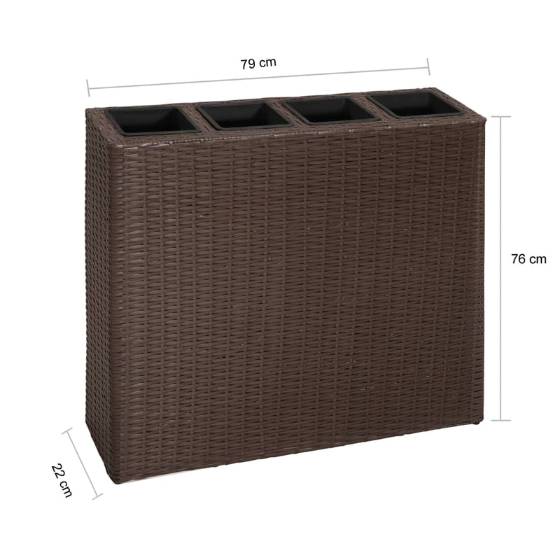 Garden Raised Bed with 4 Pots Poly Rattan Brown