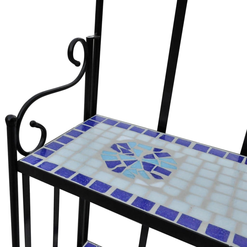 Plant Stand Display Blue White Mosaic Pattern