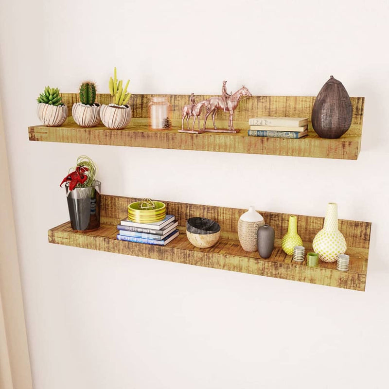 Solid Wood Wall Mounted Display Shelf 2 pcs