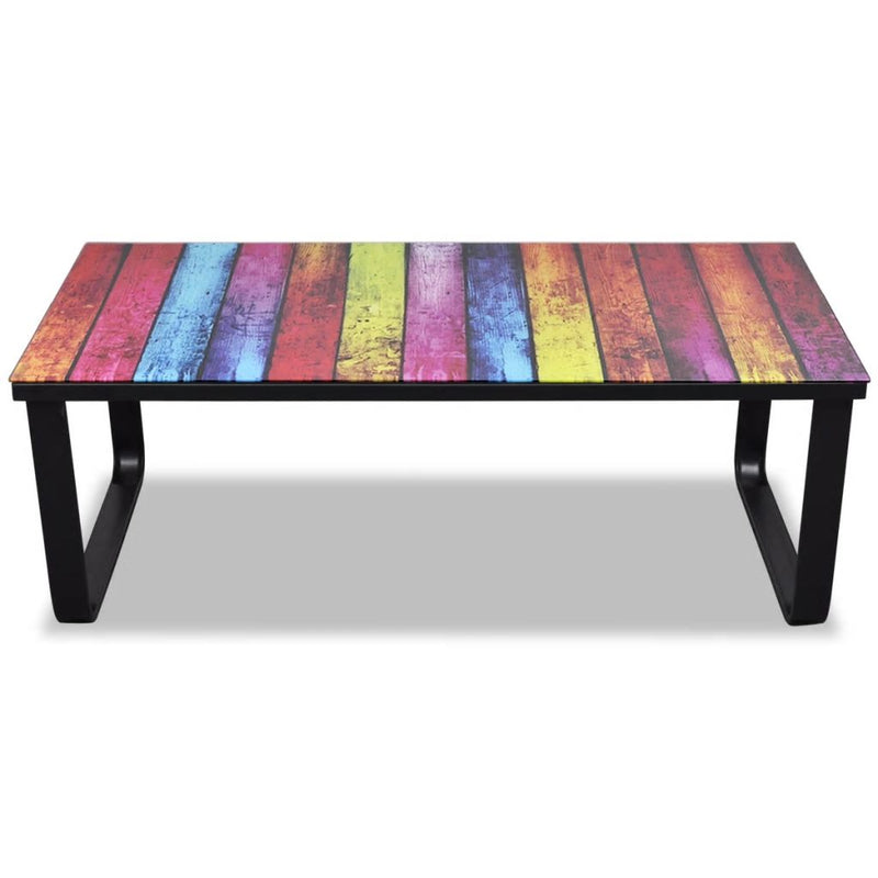Coffee Table with Rainbow Printing Glass Top