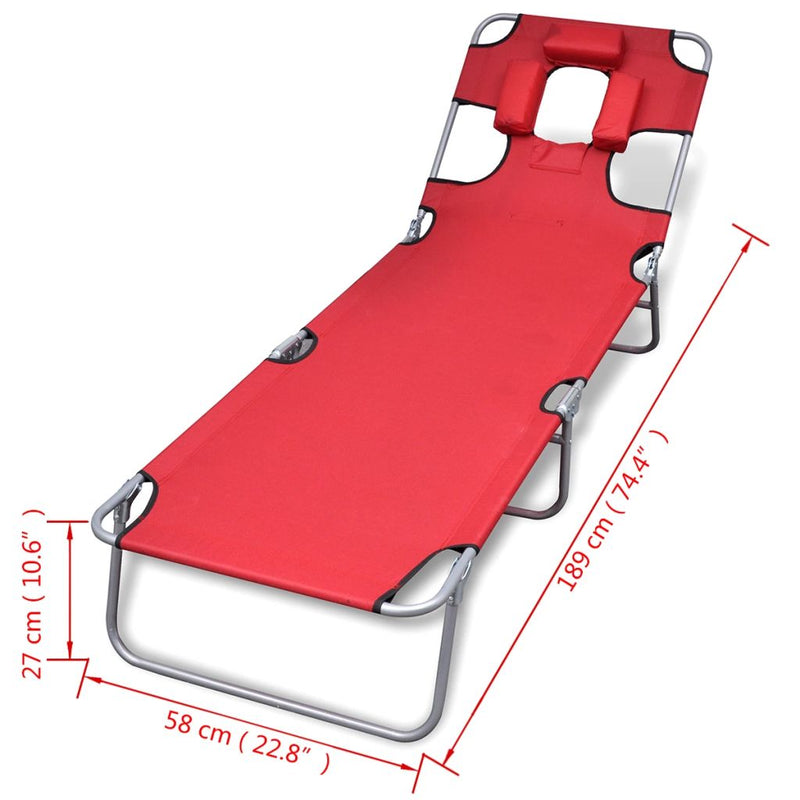 Folding Sun Lounger with Head Cushion Powder-coated Steel Red