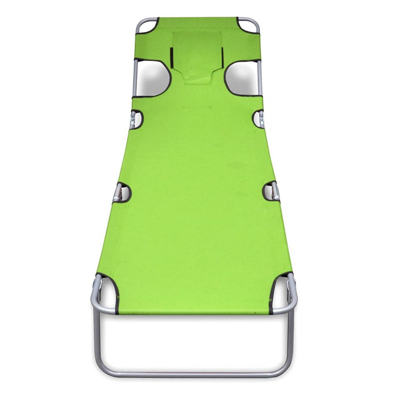 Folding Sun Lounger with Head Cushion Powder-coated Steel Green