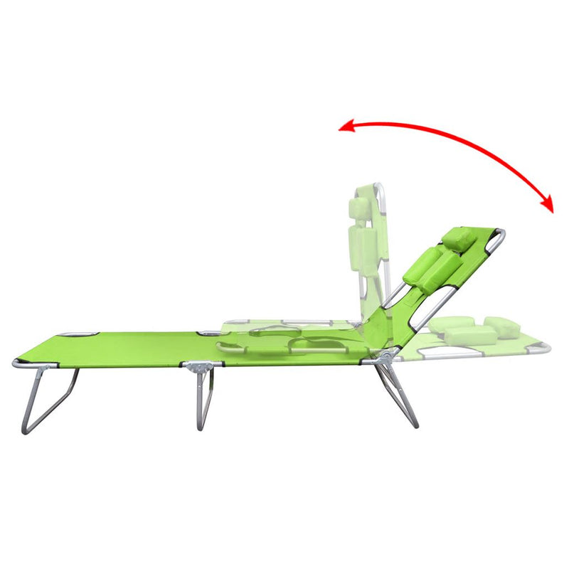 Folding Sun Lounger with Head Cushion Powder-coated Steel Green