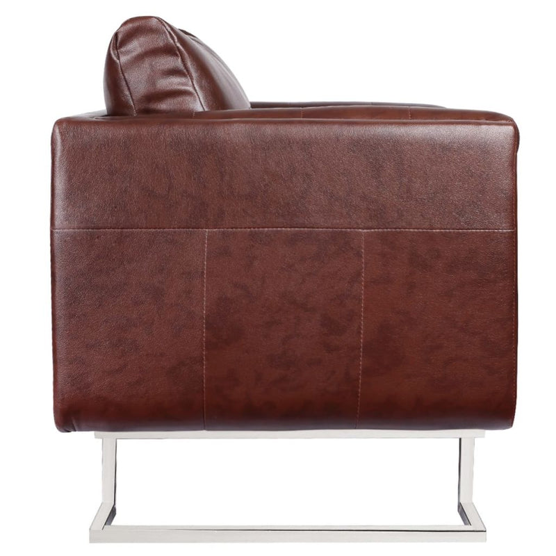 Cube Armchair with Chrome Feet Brown Leather