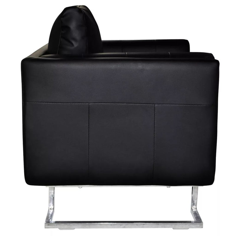 Cube Armchair with Chrome Feet Black Leather