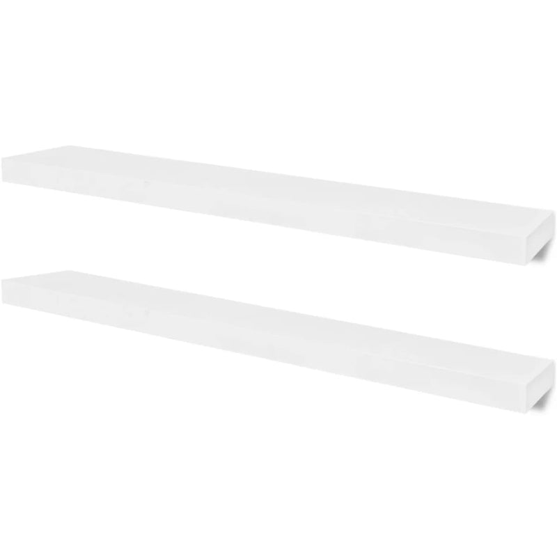 2 White MDF Floating Wall Display Shelves Book/DVD Storage