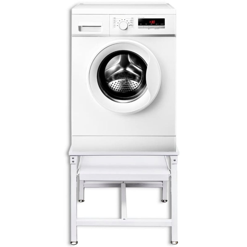 Washing Machine Pedestal with Pull-Out Shelf White