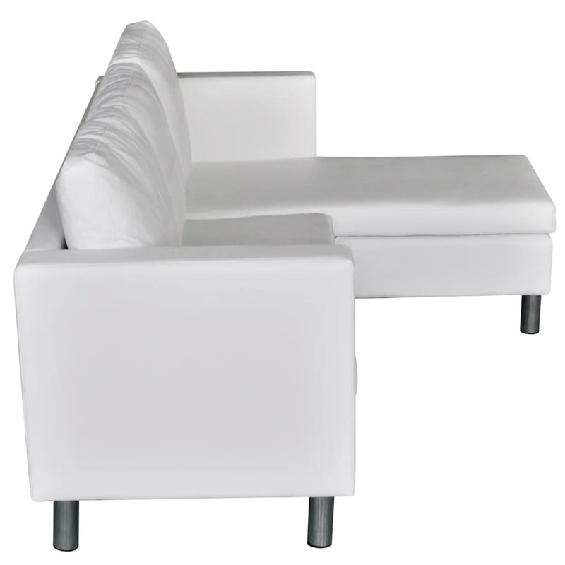 Sectional Sofa 3-Seater Artificial Leather White