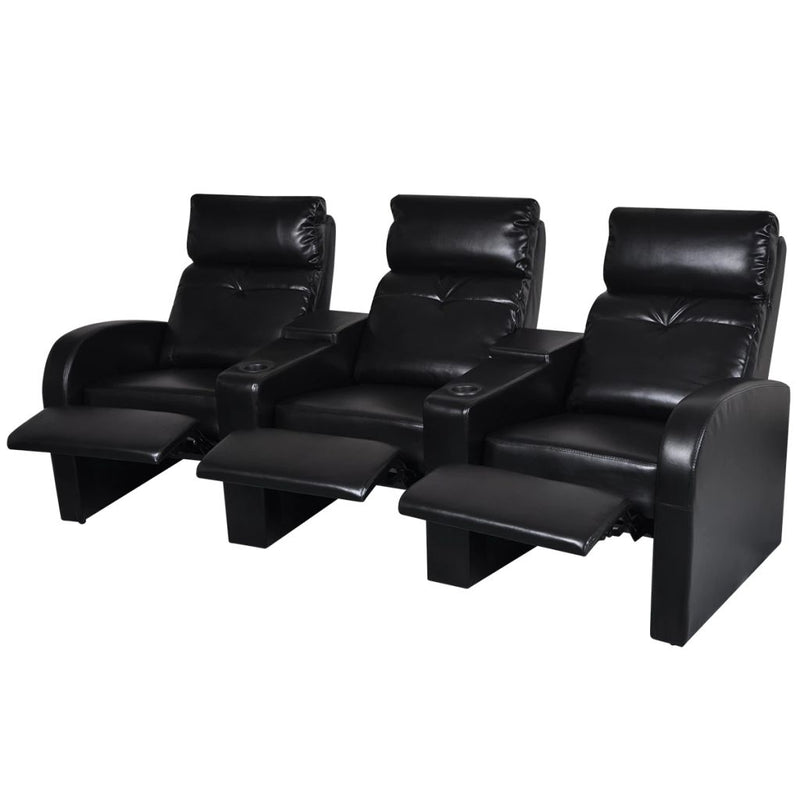 3-Seater Home Theater Recliner Sofa Black Faux Leather