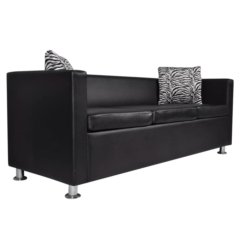 Artificial Leather 3-Seater Sofa Black