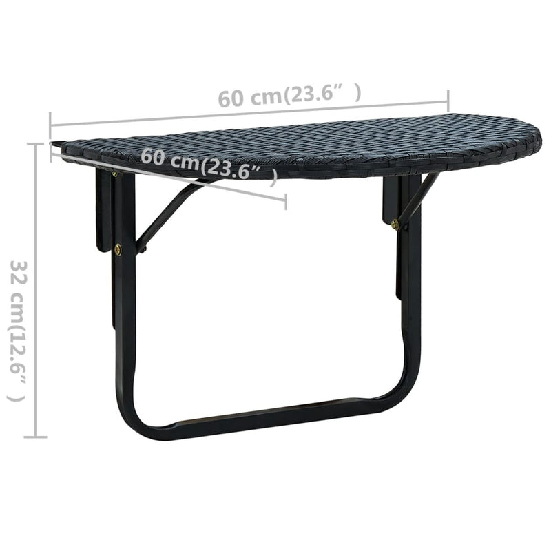 Balcony Table 23.6"x23.6"x12.5" Black Poly Rattan