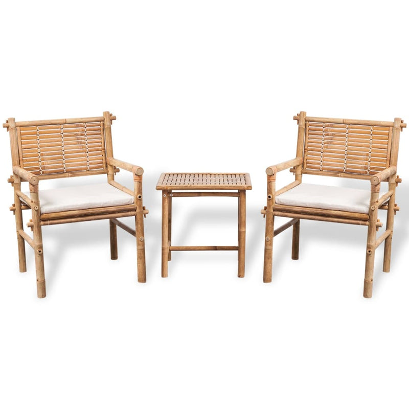 3 Piece Bistro Set with Cushions Bamboo