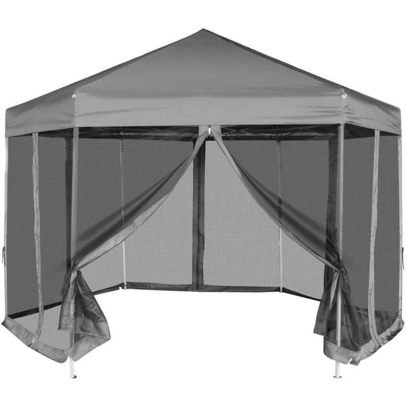 Hexagonal Pop-Up Marquee with 6 Sidewalls Gray 11.8'x10.2'